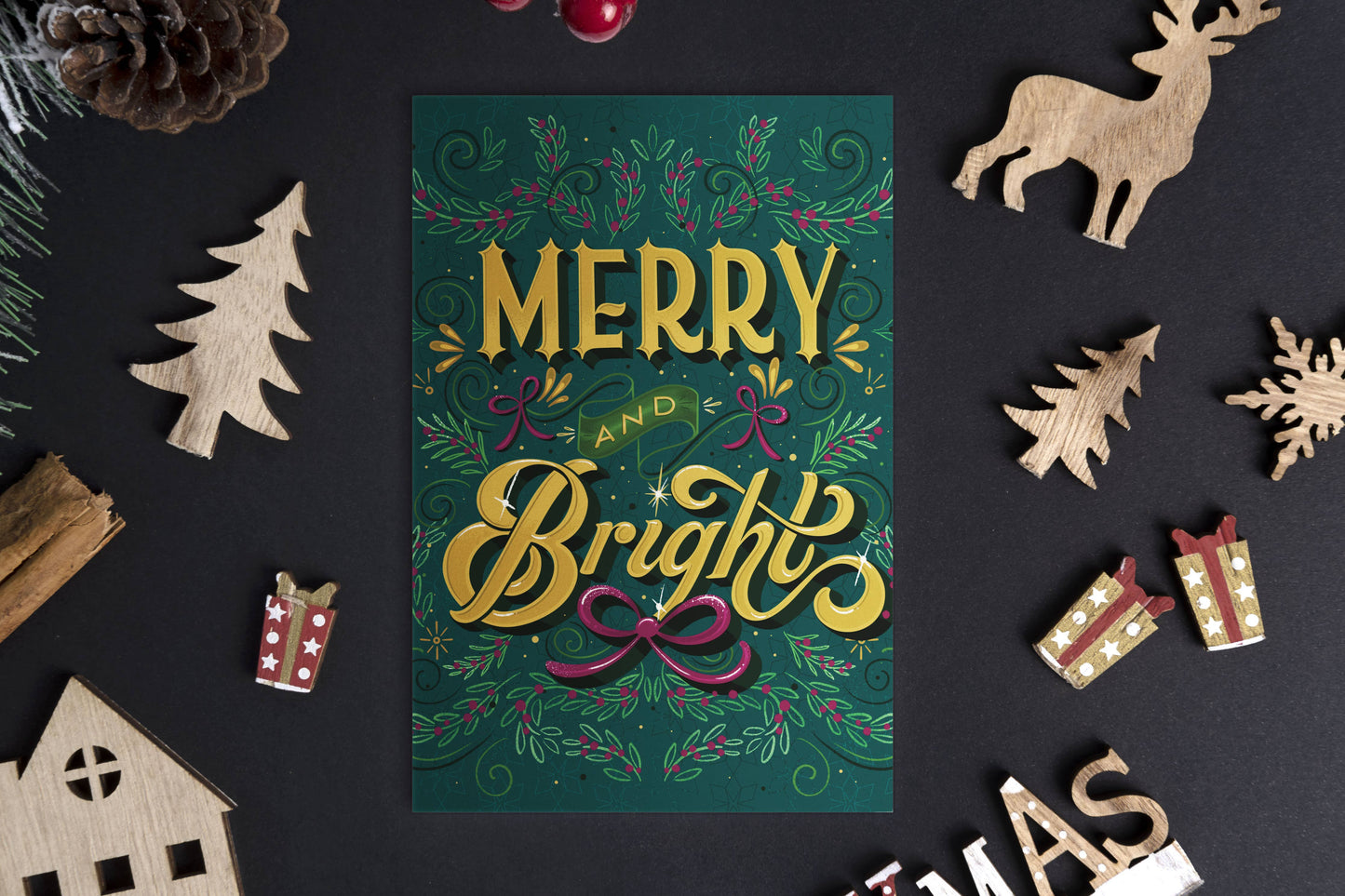 Merry & Bright - Greeting Card (Christmas / Holiday)