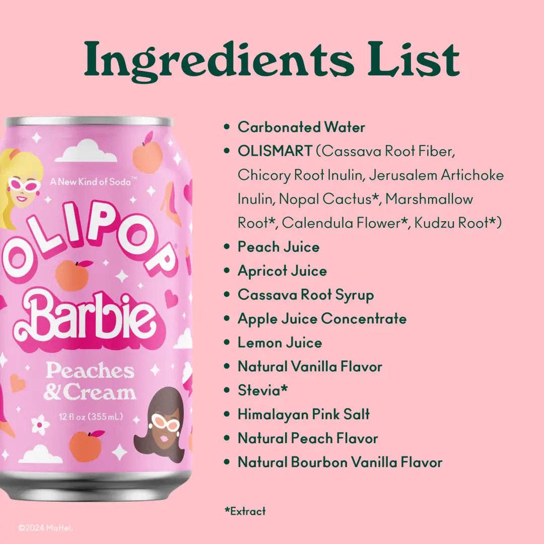 Olipop: Barbie Peaches & Cream Prebiotic Soda